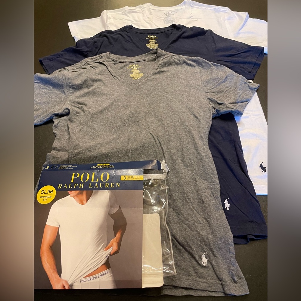 Polo T-shirts V-neck Medium Slim Fit NEW: Dark Gray/Dark Navy/White